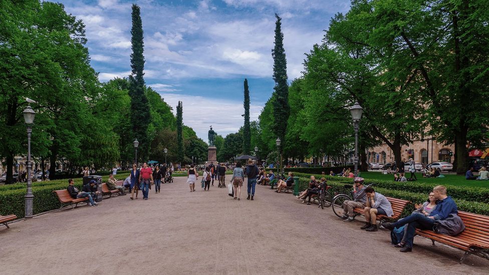 Esplanade Park in Helsinki, Finland. One Finnish study found a short walk in the park as beneficial as specific relaxation exercises (Credit: Alamy) Esplanade Park in Helsinki, Finland. One Finnish study found a short walk in the park as beneficial as specific relaxation exercises (Credit: Alamy)