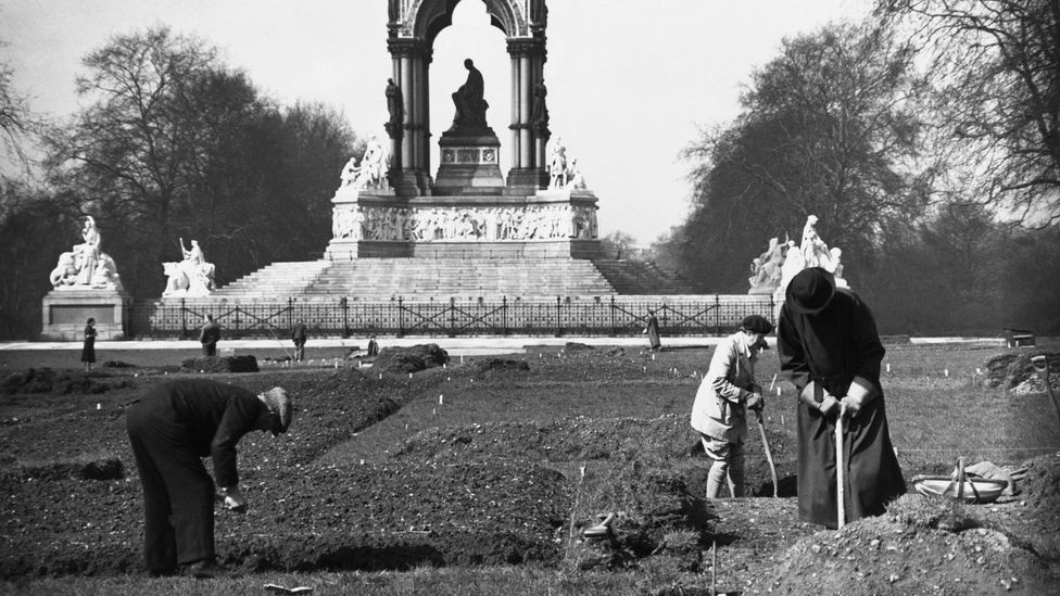 The royal parks in London were turned into allotments to allow people to grow food at the height of the World Wars (Credit: Getty Images)