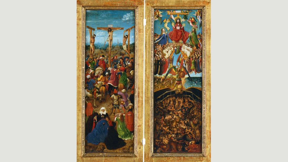 Jan van Eyck showed the topography of the moon as seen by the naked eye in his diptych The Crucifixion and The Last Judgment, circa 1435-40 (Credit: Alamy) Jan van Eyck showed the topography of the moon as seen by the naked eye in his diptych The Crucifixion and The Last Judgment, circa 1435-40 (Credit: Alamy)