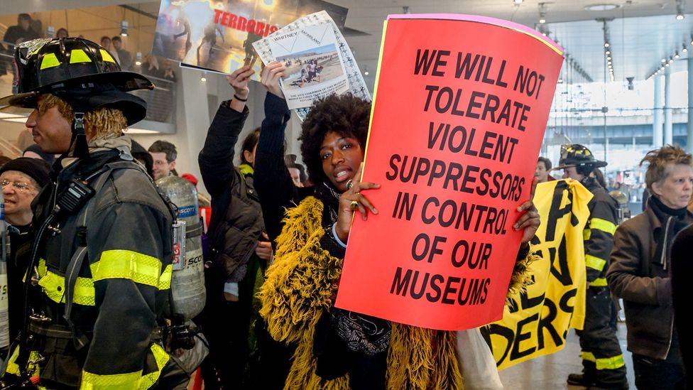 Activists Decolonize This Place protest inside New York's Whitney Museum (Credit: Getty)