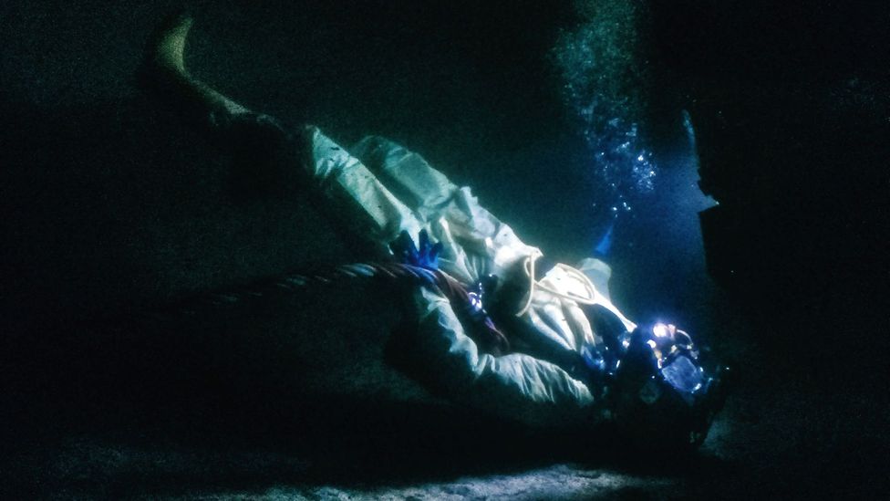 Chris Lemons spent 30 minutes on the sea bed after the cable that was his lifeline to the ship above him snapped in rough seas (Credit: Dogwoof)