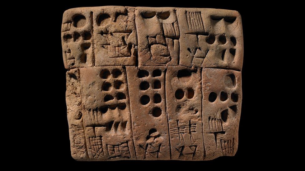 It’s believed that many alphabets have their origins in writing from Egypt and Mesopotamia, such as this Uruk clay tablet (Credit: The Trustees of the British Museum)