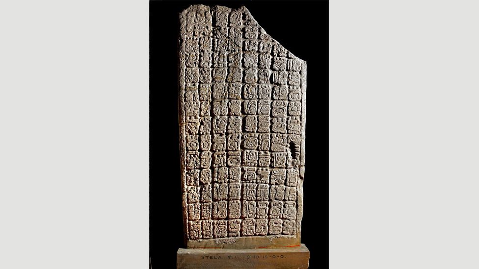 This Mayan limestone stele with writing from Belize is dated to AD647 (Credit: The Trustees of the British Museum)