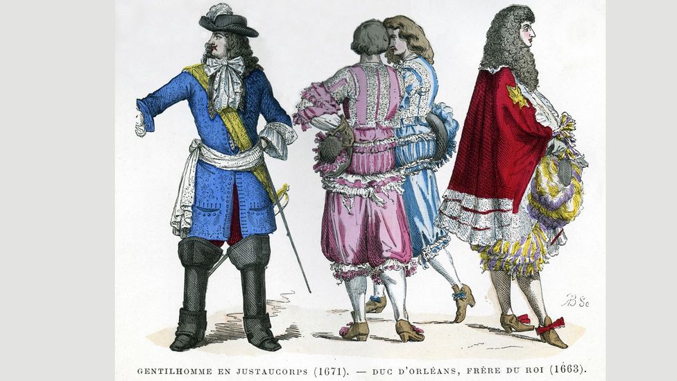 During the reign of King Louis XIV, gentlemen wore high-heeled shoes as a status symbol and for horse riding (Credit: Getty Images)
