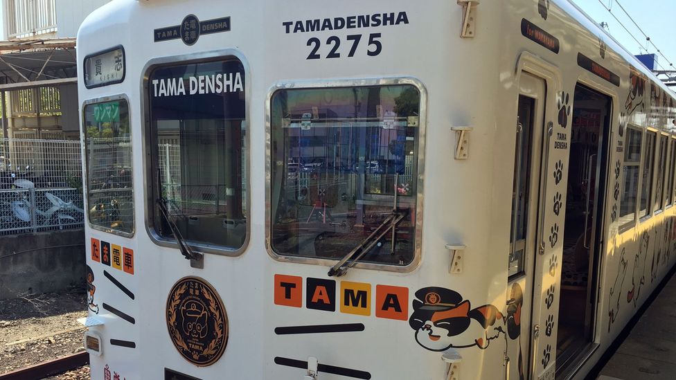 The carriages on the Tamaden railway are adorned with whiskers, paw prints and images of Tama (Credit: Rob Goss)