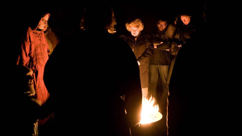 Ásatrú Association members mark the changing of the seasons with a blót, which usually involves lighting a fire and listening to Old Norse poetry (Credit: Bjarki Reyr/Alamy) Ásatrú Association members mark the changing of the seasons with a blót, which usually involves lighting a fire and listening to Old Norse poetry (Credit: Bjarki Reyr/Alamy)
