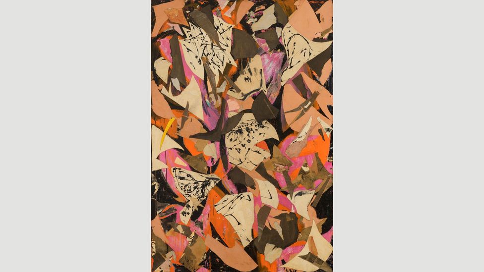 Collage became hugely important to Krasner. Bald Eagle, 1955 contains fragments of Jackson Pollock’s work (Credit: The Pollock-Krasner Foundation) Collage became hugely important to Krasner. Bald Eagle, 1955 contains fragments of Jackson Pollock’s work (Credit: The Pollock-Krasner Foundation)