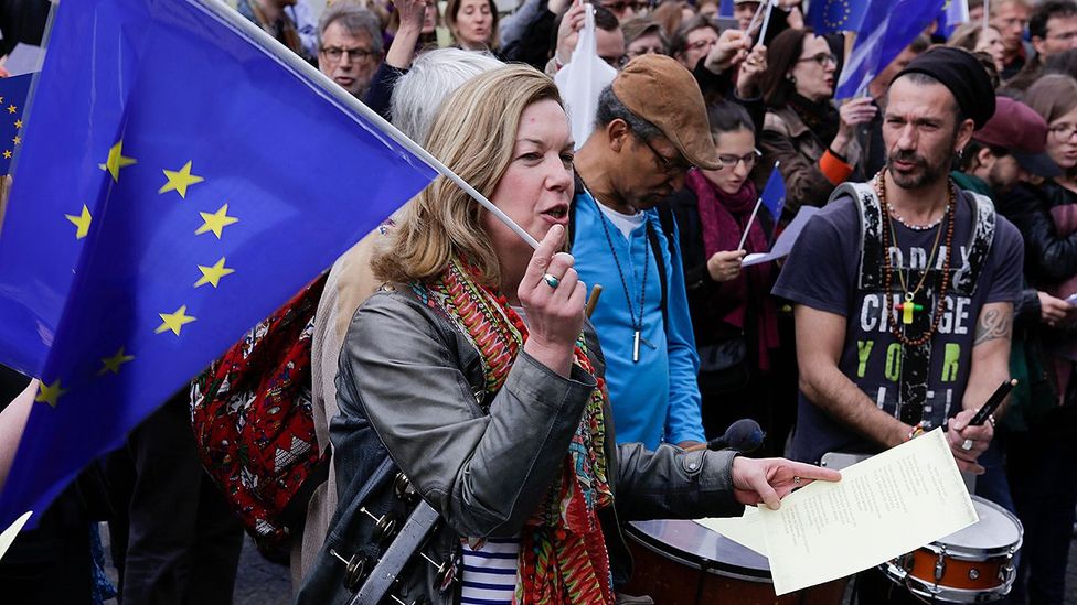 Pro-Europe activists sing the Ode to Joy, the Anthem of Europe outside the Centre Georges Pompidou in Paris (Credit: Alamy) Pro-Europe activists sing the Ode to Joy, the Anthem of Europe outside the Centre Georges Pompidou in Paris (Credit: Alamy)
