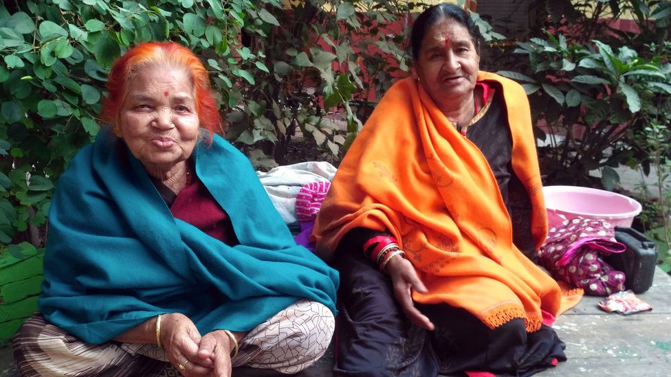 Sati Devi (left) and Gayatri Devi have spent five years at Varanasi waiting to die (Credit: Romita Saluja)