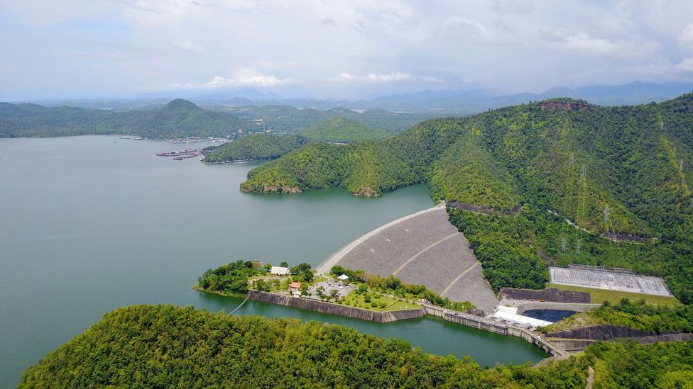 The Vajiralongkorn Dam near Sangkhlaburi, Thailand The Vajiralongkorn Dam near Sangkhlaburi, Thailand