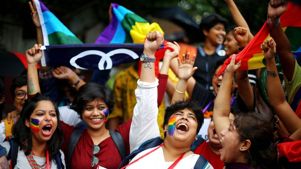 Celebrations as homosexuality is decriminalised in India in 2018 (Credit: Piyal Adhikary/EPA-EFE/Shutterstock) Celebrations as homosexuality is decriminalised in India in 2018 (Credit: Piyal Adhikary/EPA-EFE/Shutterstock)