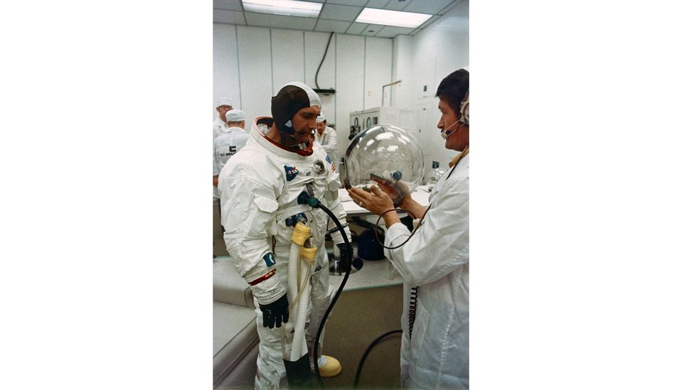 The articulated spacesuits were made by a bra company (Credit: Nasa)