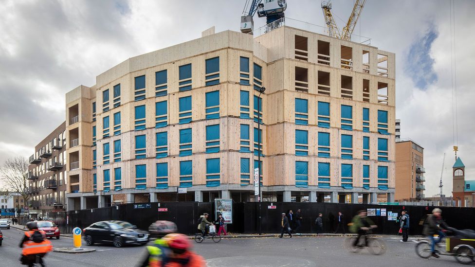 Waugh designed this 10-storey development in Dalston, London. The CLT structure weighs just one fifth of an equivalent concrete building (Credit: Daniel Shearing)