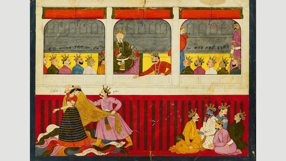 Mahabharata'daki önemli bir sahne, üzerinde kumar oynayan ve bir zar oyununda kaybolan Drapaudi'nin soyunmasıdır (Kredi: Alamy) Mahabharata'daki önemli bir sahne, üzerinde kumar oynayan ve bir zar oyununda kaybolan Drapaudi'nin soyunmasıdır (Kredi: Alamy)