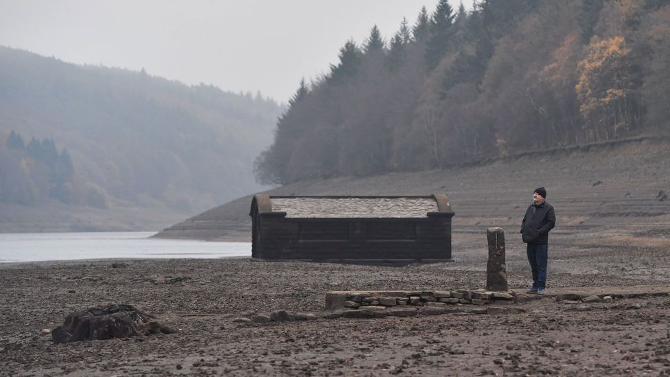 During dry periods when the reservoir’s water levels drop, Derwent village reappears (Credit: Anthony Devlin/Getty Images)