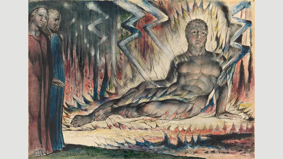Capaneus the Blasphemer, 1824-7: The mythological figure – killed by a thunderbolt for defying Jupiter – was described in Dante’s Inferno as seemingly unaffected by the flames