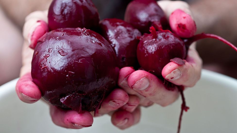 Borsch is usually coloured red from beetroot (Credit: barbara cameron pix/Alamy)