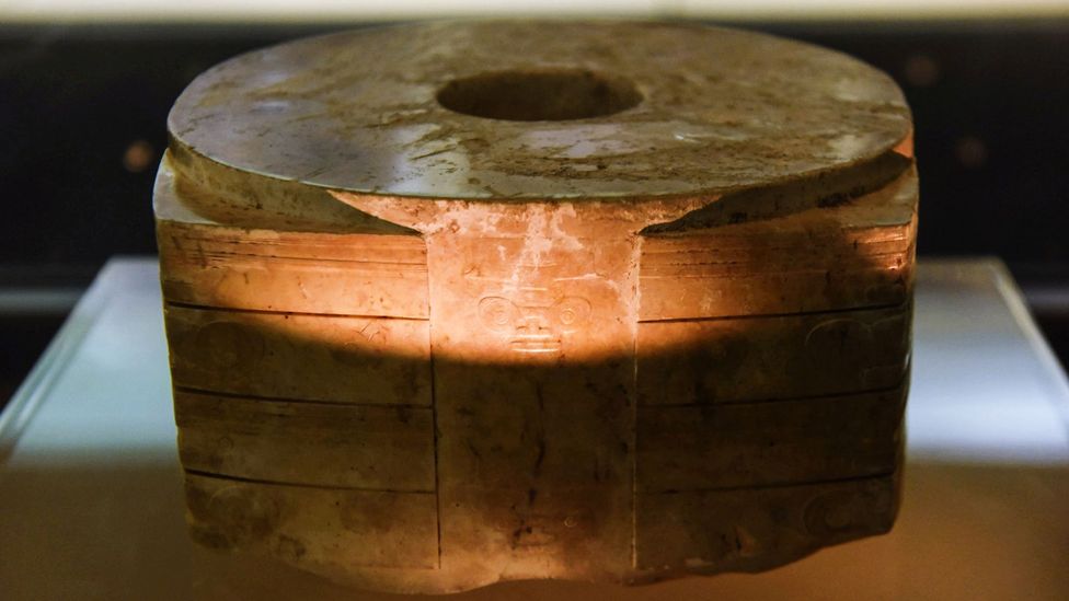 The jade cylinder was recovered by archaeologists from a cemetery for members of a late Neolithic society (Credit: Getty) The jade cylinder was recovered by archaeologists from a cemetery for members of a late Neolithic society (Credit: Getty)