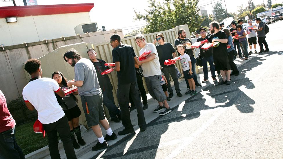 Patrons queue to meet famous YouTube personalities at a launch event for Pizza Hut's Stuffed Cheez-It pizza in Hollywood in September (Credit: Getty Images) Patrons queue to meet famous YouTube personalities at a launch event for Pizza Hut's Stuffed Cheez-It pizza in Hollywood in September (Credit: Getty Images)