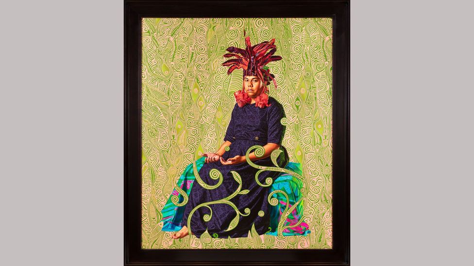 Portrait of Tahiatua Maraetefau by Kehinde Wiley (2019) – Wiley posed his Māhū sitters to recall Gauguin Portrait of Tahiatua Maraetefau by Kehinde Wiley (2019) – Wiley posed his Māhū sitters to recall Gauguin
