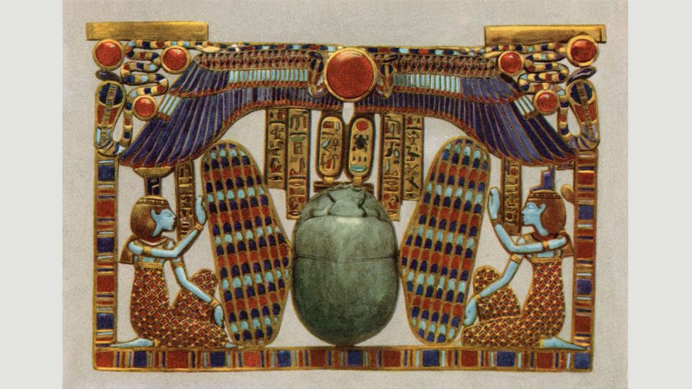 Depictions of the goddess Isis, such as on this ornamental breastplate found in the tomb, were modern-looking, her bobbed hair and shift dress chiming with the 1920s modern girl