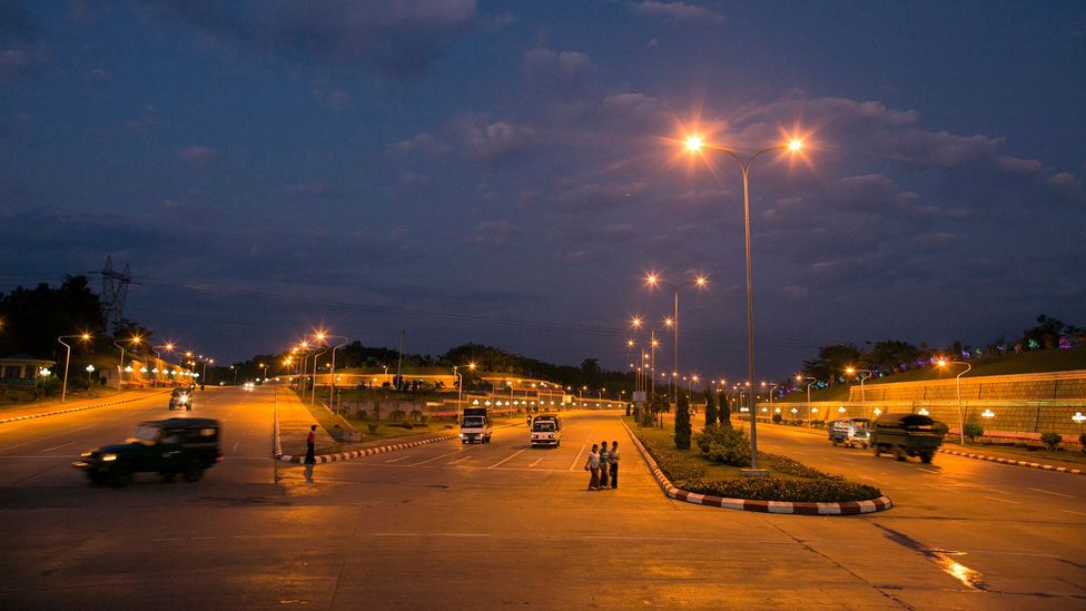 "There was something eerie about the empty streets of Nay Pyi Taw after sunset" (Credit: Paula Bronstein/Getty Images)