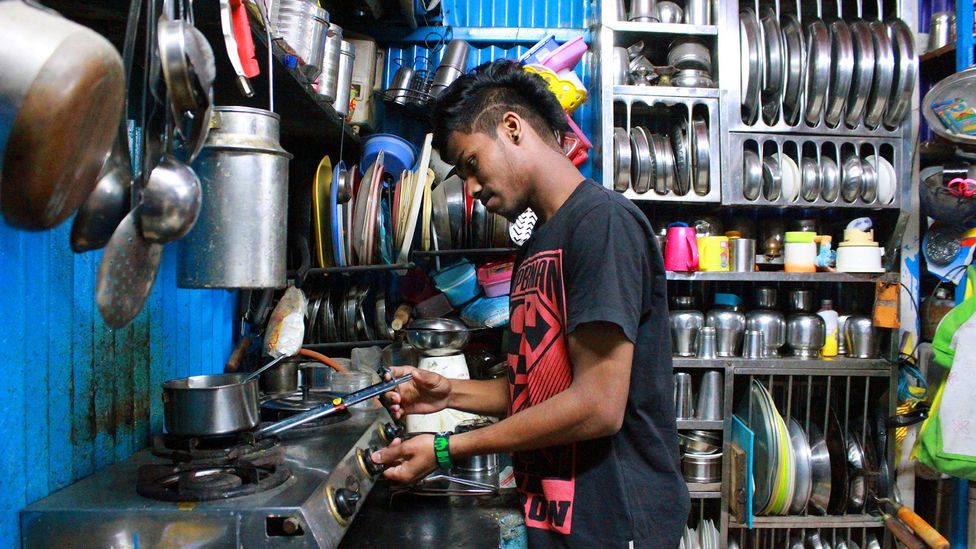 Akshay, who joined the programme back in 2014, makes chai tea at home (Credit: Chhavi Goyal) Akshay, who joined the programme back in 2014, makes chai tea at home (Credit: Chhavi Goyal)