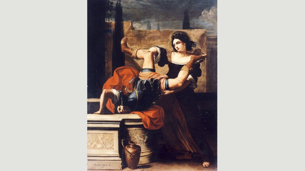 Timoclea's story was told by Plutarch; in Sirani's painting she is exacting revenge on a soldier who raped her (Credit: Alamy)