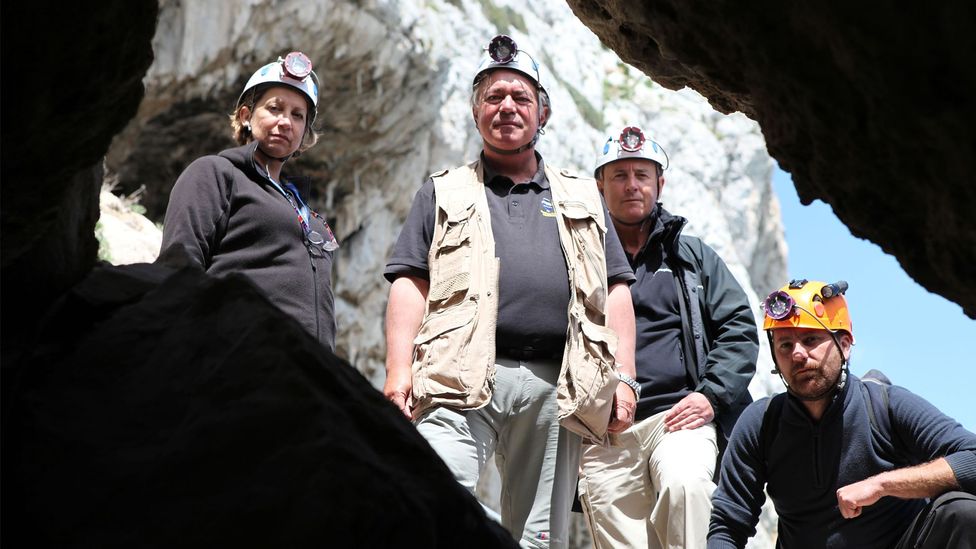 Finlayson and colleagues at Gorham’s Cave – the last known place where Neanderthals lived? (Credit: BBC)