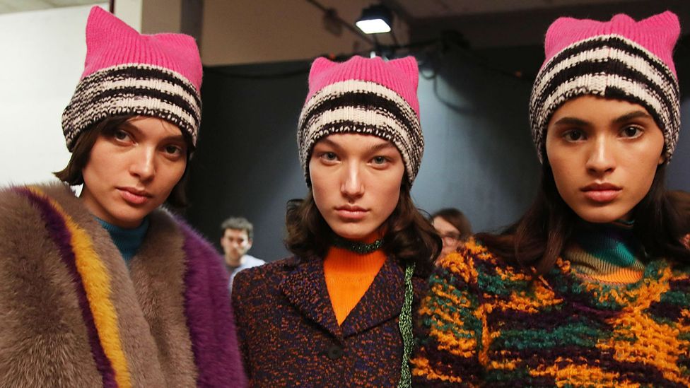 The highly visible pink pussy hat has become a symbol for feminist resistance, and was worn by models at a Missoni catwalk show (Credit: Getty Images)
