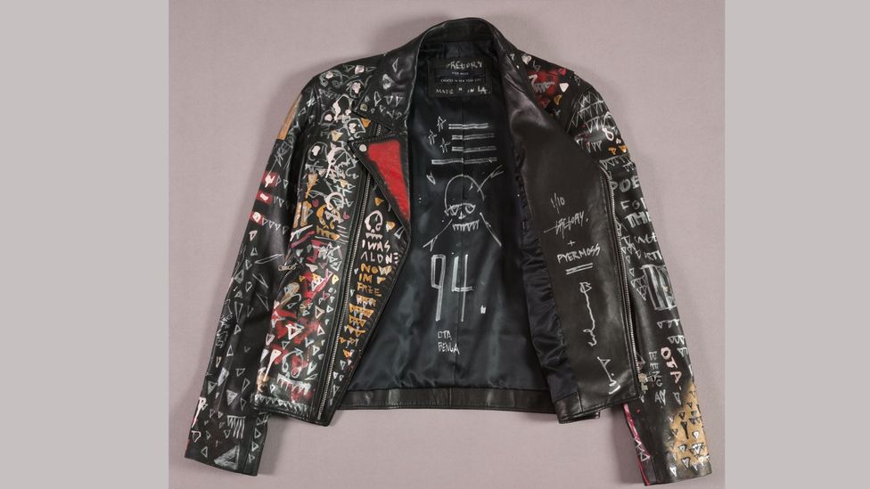 The leather jacket has long been a garment of rebellion – this one by Pyer Moss, autumn/winter 2015, is displayed at the Power Mode exhibition (Credit: The Museum at FIT)