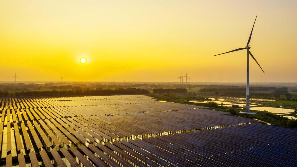 A large scale shift from fossil fuels to renewable energy is the only real way to reduce the carbon emissions from our work (Credit: Getty Images)