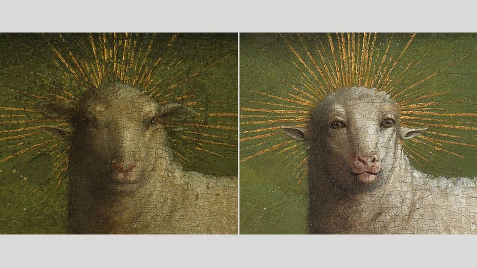 The restored sheep was described as strangely humanoid, with gimlet-like eyes and a comically pouting expression The restored sheep was described as strangely humanoid, with gimlet-like eyes and a comically pouting expression