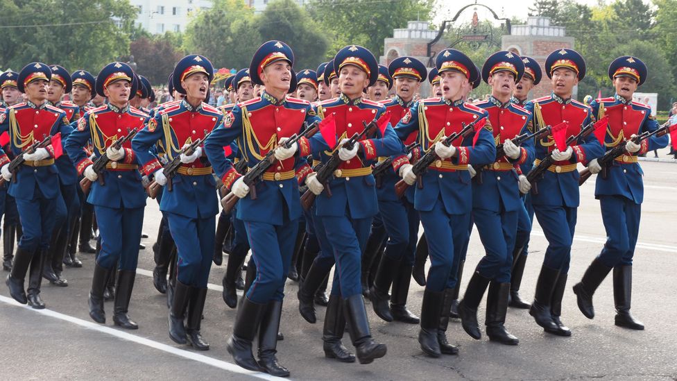 The Independence Day celebrations include parades by Russian soldiers (Credit: Sarah Reid)