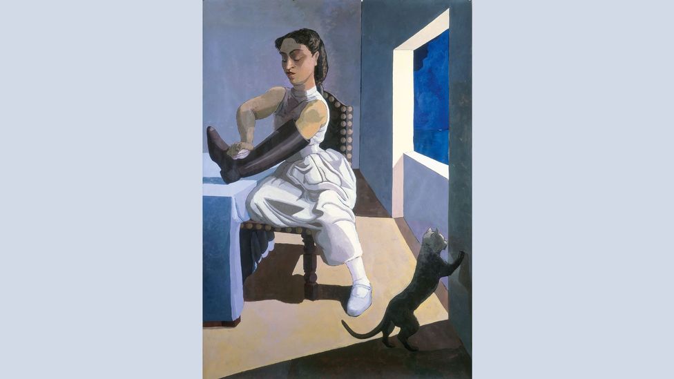 Rego’s painting The Policeman’s Daughter (1987) shows a woman angrily polishing a boot; it was part of a series exploring dysfunctional family relationships
