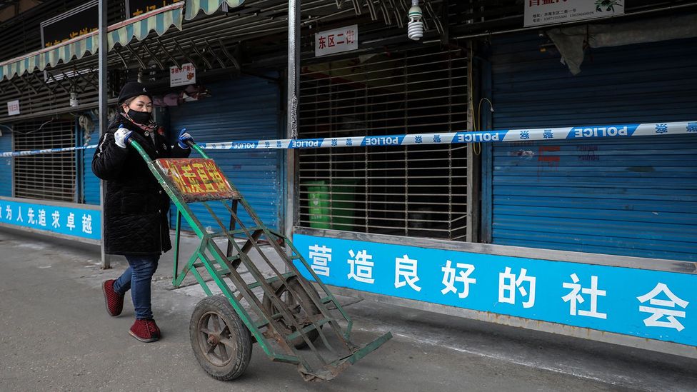 The Huanan Seafood Wholesale Market was been linked to early cases of coronavirus and was quickly closed by the authorities (Credit: Getty Images)