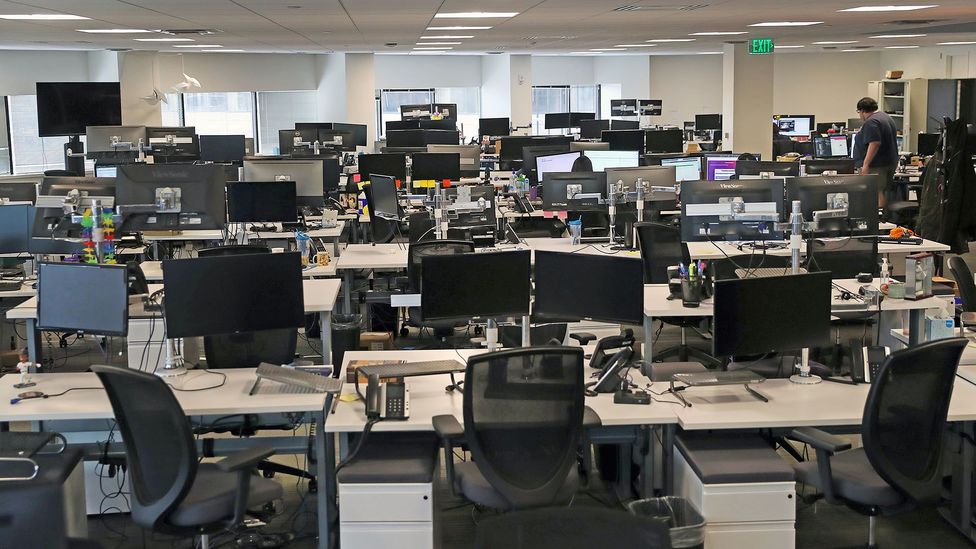 A nearly empty office in Boston, Massachusetts on 10 March after staff was asked ot work from home (Credit: Getty Images)