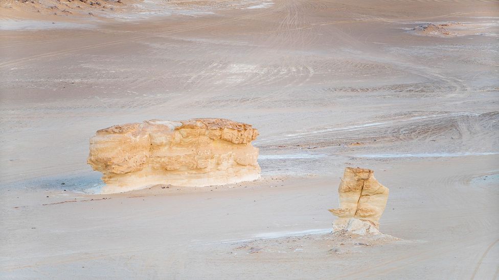 Between Bahariya and Farafra, limestone boulders emerged from soil erosion years ago