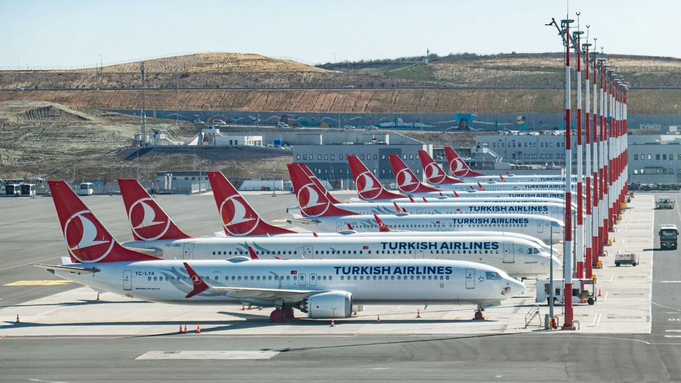 Grounded planes line the tarmac at Istanbul Airport (Credit: Getty Images)