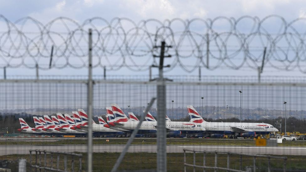 British Airways planes are parked up in a row on March 31, 2020 in Gatwick, England (Credit: Getty Images) British Airways planes are parked up in a row on March 31, 2020 in Gatwick, England (Credit: Getty Images)