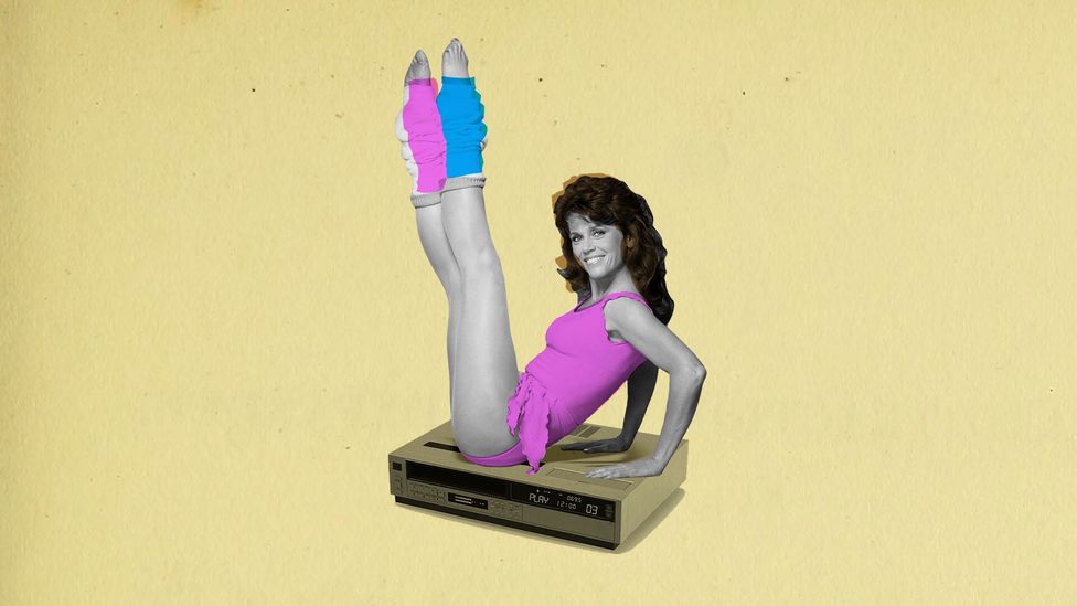 The rise of the VHS and Jane Fonda's workout tapes fueled a revolution, leading to TV fitness personalities and buy-at-home gadgets like the Thighmaster (Credit: Alamy/BBC)