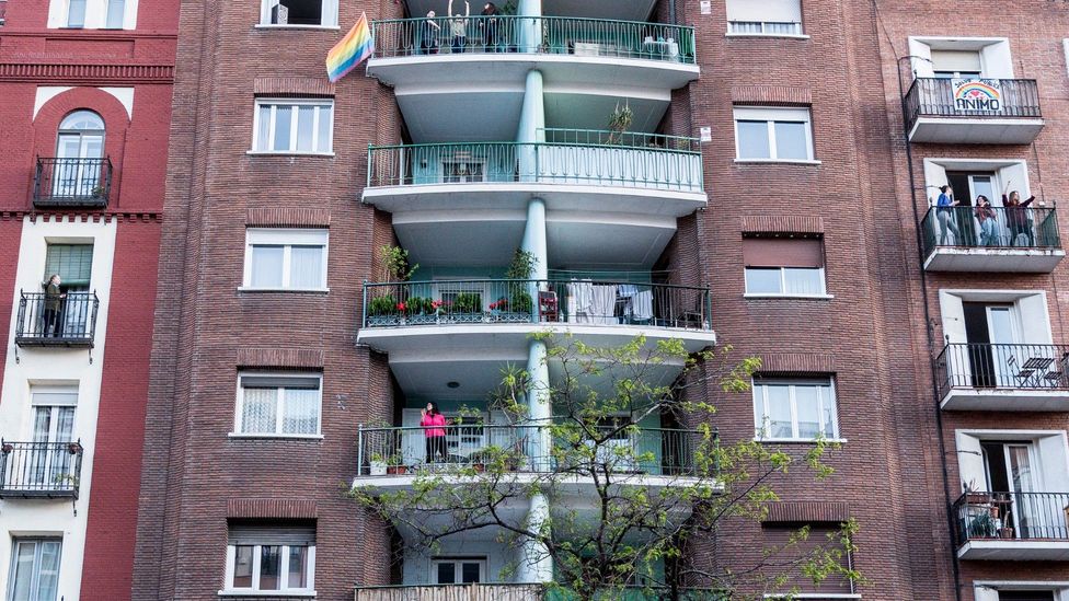 Apartment residents in Madrid have been maximising use of their balconies during the lockdown period (Credit: Getty)
