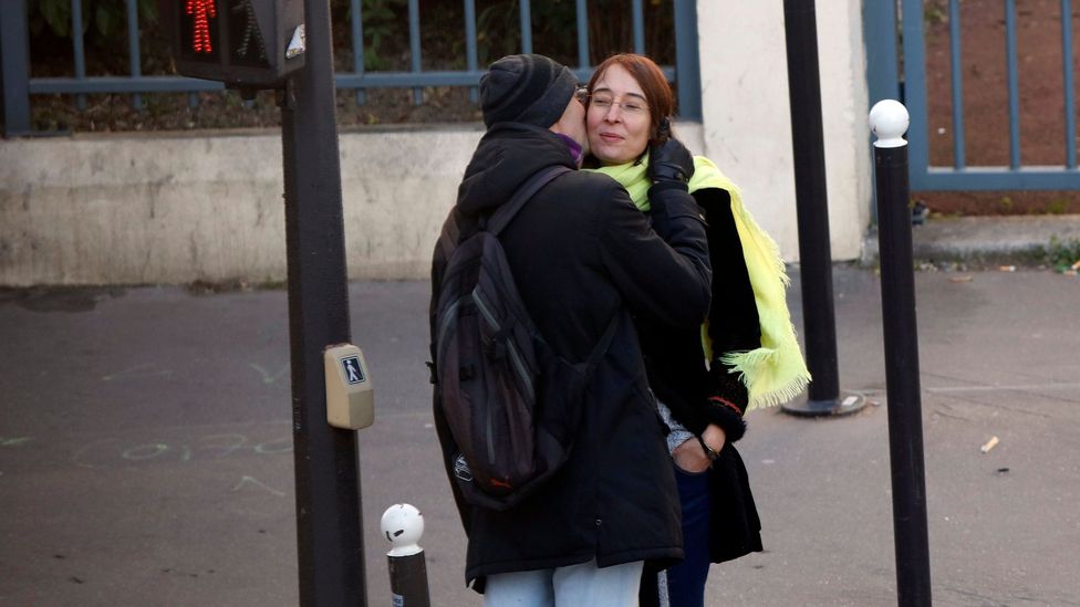 As coronavirus spread, many French were initially reluctant to give up their famous double-cheek-kiss greeting (Credit: NurPhoto/Getty Images)