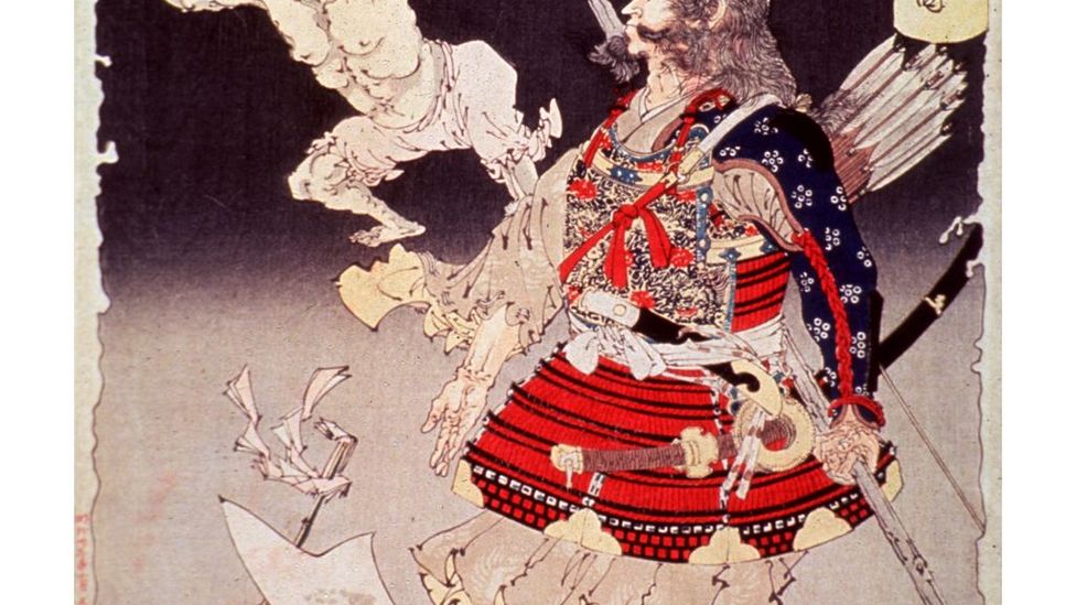 Tsukioka Yoshitoshi’s 1892 artwork shows a warrior resisting smallpox demons (Credit: National Library of Medicine)