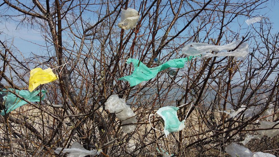 Rubbish in Odessa Oblast, Ukraine in April. Litter like face masks, rubber gloves and hand sanitiser containers are common in the Covid-19 era (Credit: Getty Images)