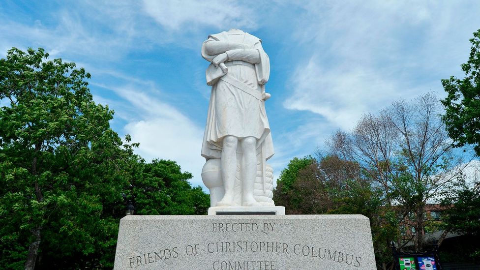 A statue of Christopher Columbus in Boston was decapitated this week; its head was later recovered by the police (Credit: Getty Images)