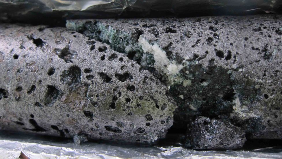 When CO2 is mineralised it can be turned into a chalky crystalline mineral that remains stable for many thousands of years (Credit: Sandra Ósk Snæbjörnsdóttir)