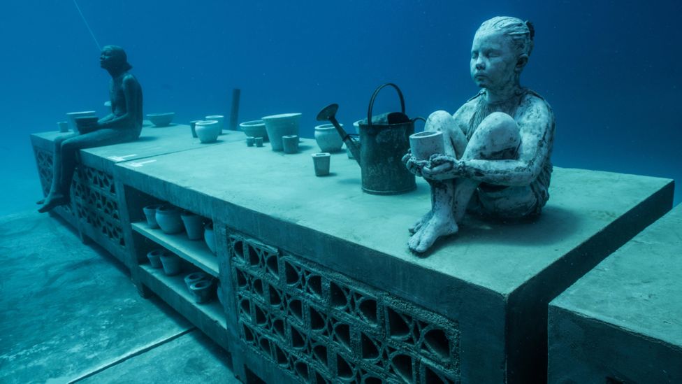 Australia’s Museum of Underwater Art tells the story of the plight of the Great Barrier Reef (Credit: Jason deCaires Taylor)