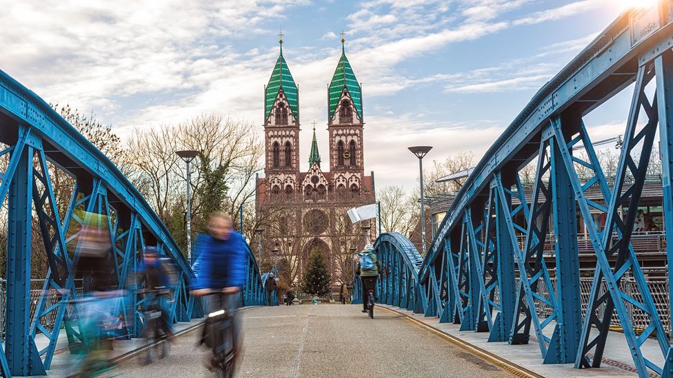 Freiburg's Wiwilíbrücke bridge is one of many city roads used by cyclists instead of cars (Credit: querbeet/Getty Images)