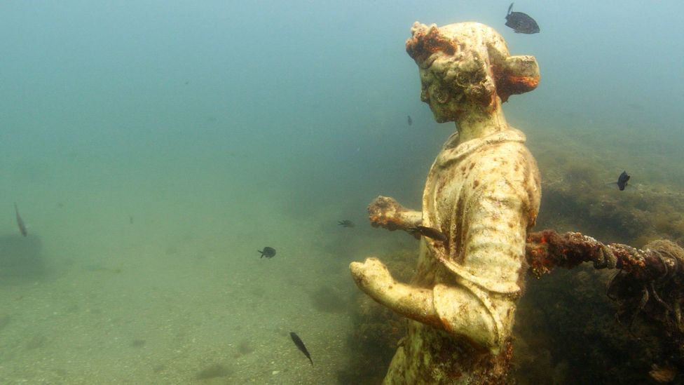 The underwater statues at Baiae are replicas but still feel "ghostly and sublime" (Credit: Pomona Pictures)